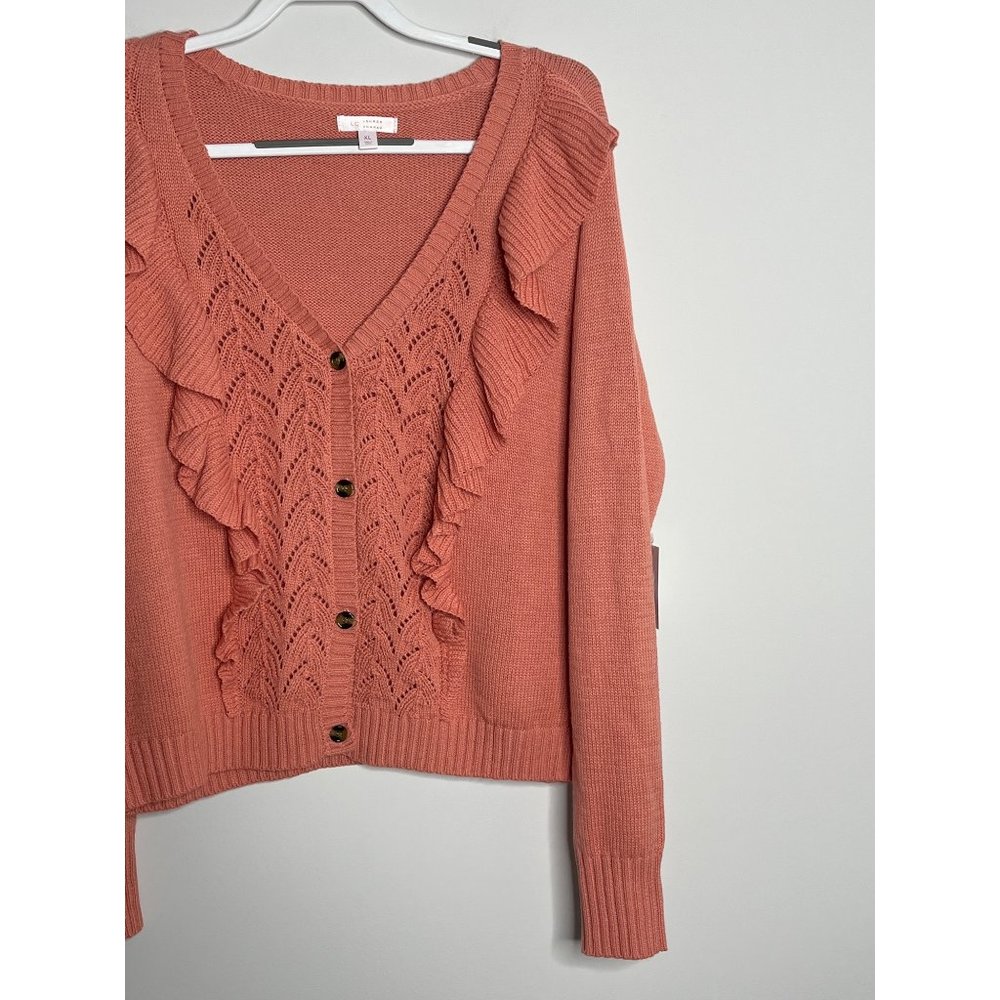 LC Lauren Conrad Womens Long Sleeve Cardigan Sweater Ruffle Button Front Size XL - Picture 3 of 12
